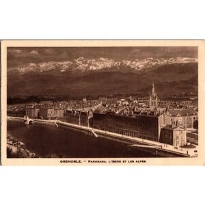 Vintage Grenoble France Panorama‎ Postcard with Alps and Isère River